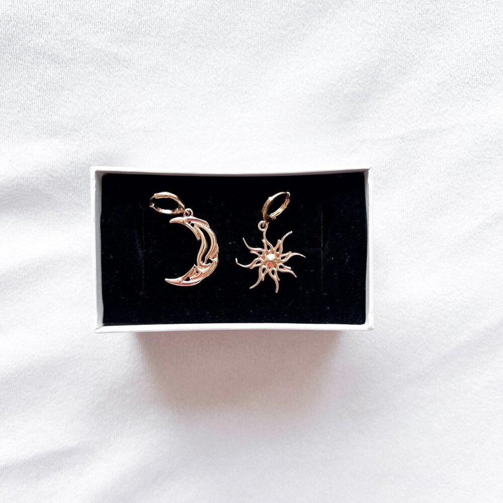 Golden Sun and Moon Celestial Hoop Earrings